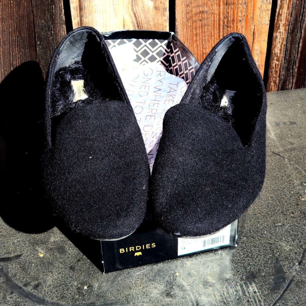 BIRDIES The Starling‎ Womens 9 Black Faux Fur Smoking Slipper Loafers Comfort